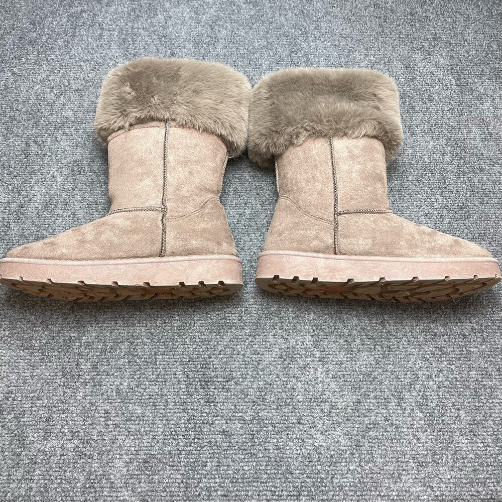 Bamboo Round Toe Faux Fur Top Slip On Casual Womens Mid0Calf Boots Shoes - Picture 4 of 10